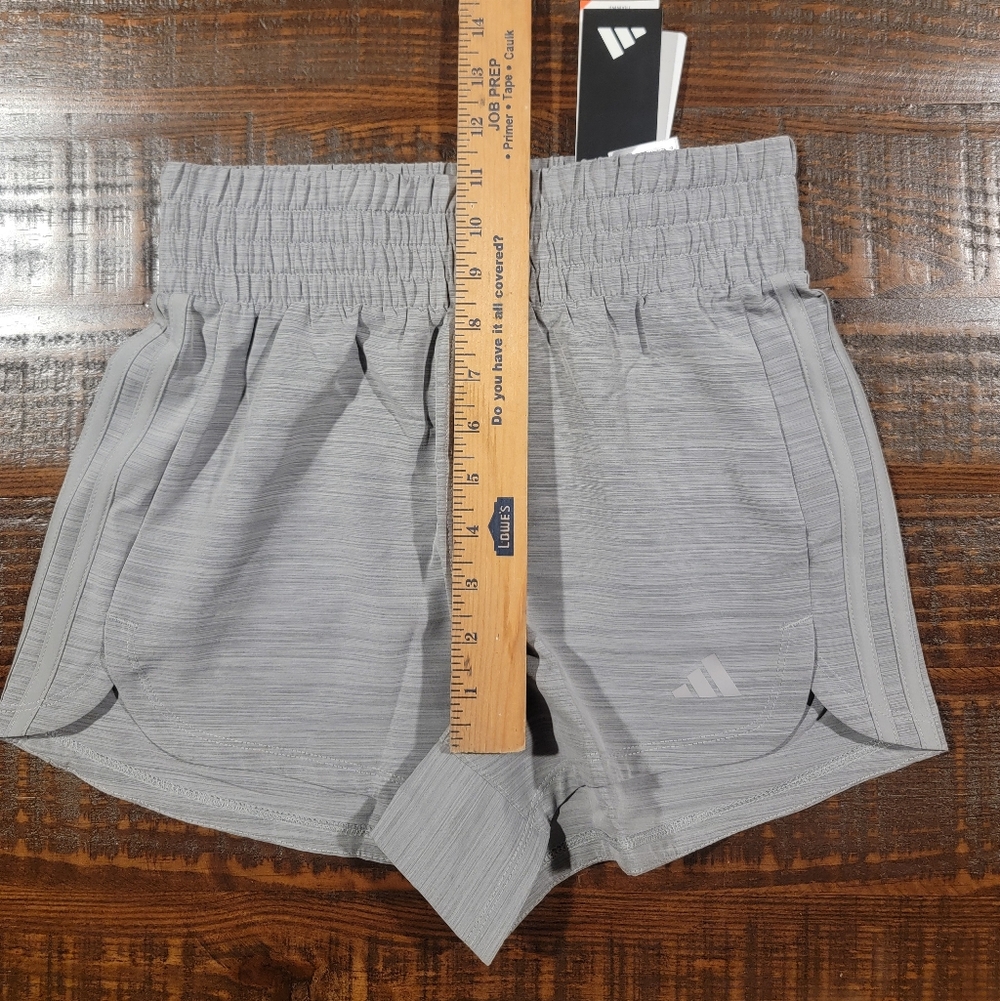 Adidas Pacer Training 3-Stripes Woven High-Rise 3" Shorts Gray size XS womens